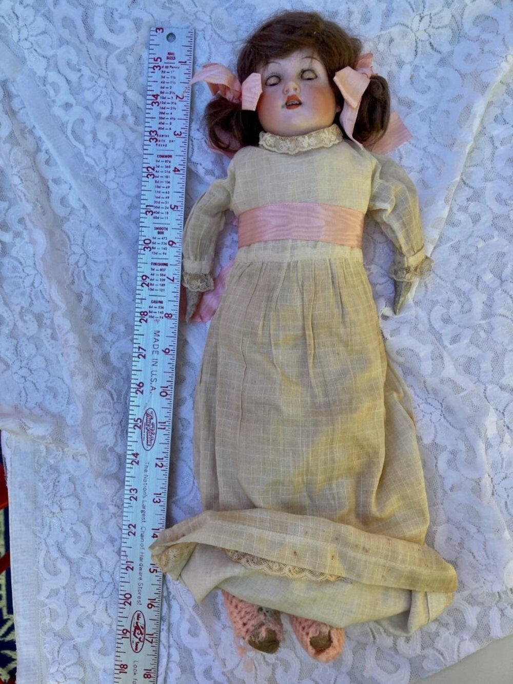 Antique Armand Marseille 370 Bisque Doll 16” Sleep Eyes Original Dress
